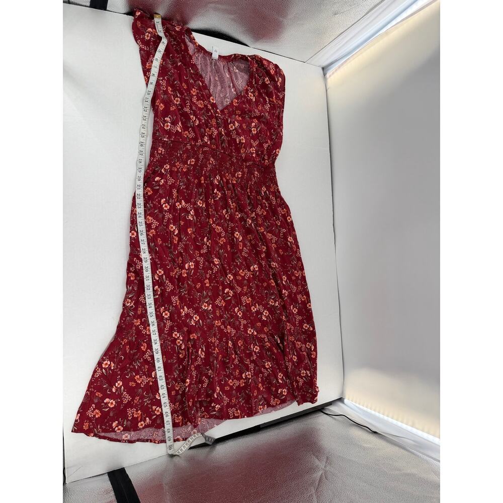 Old Navy Floral Maxi Dress L Burgundy Smocked Waist V Neck Cottagecore Boho - Picture 11 of 12